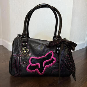 Vintage Y2K 90s Fox Racing Purse Moto Punk Hot Pink Black Leather Details Bow